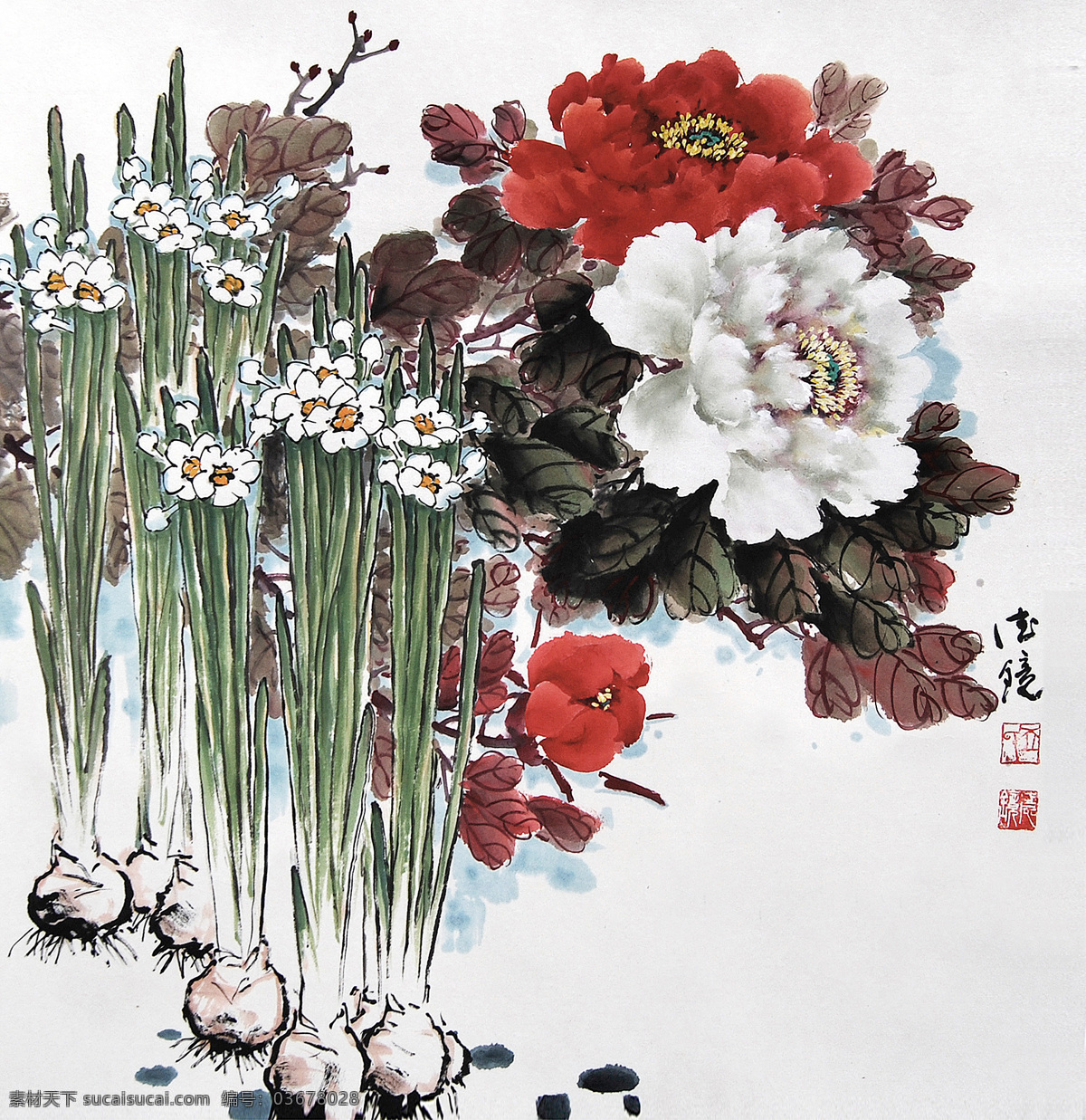 水墨 水仙 牡丹 牡丹画 花鸟画 国画植物花卉 水墨画 名画 国画 中国画 绘画艺术 装饰画 挂画 书画文字 文化艺术