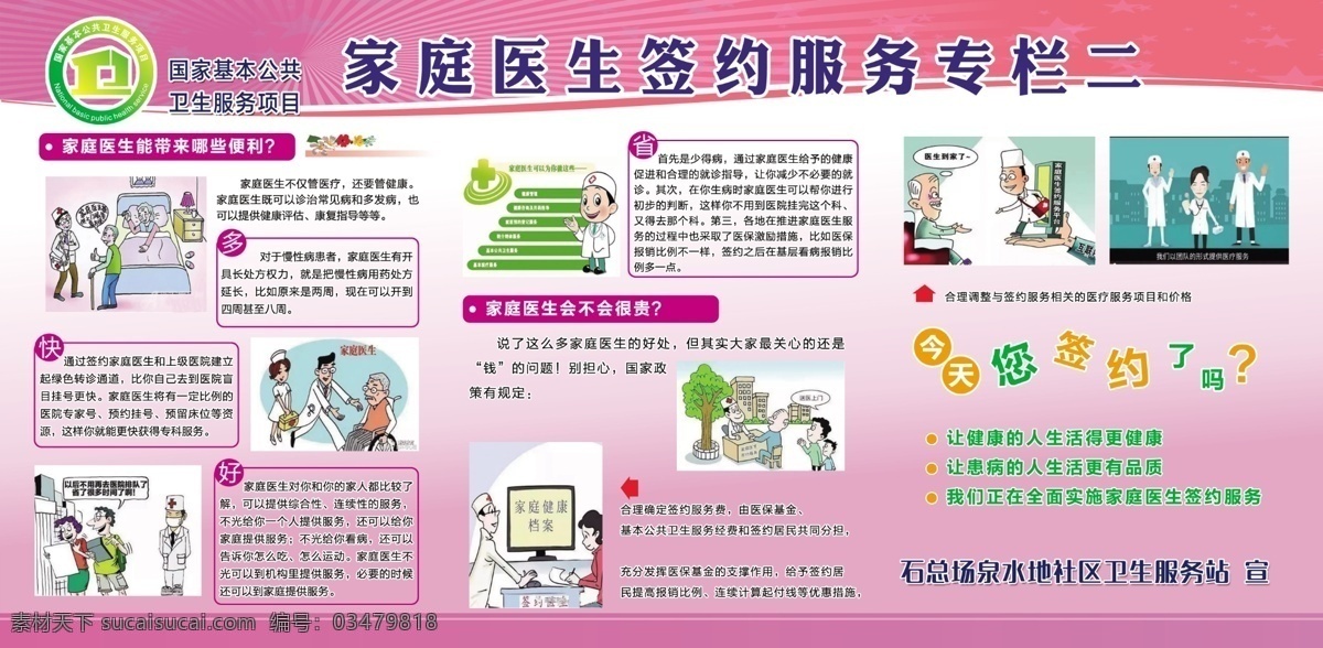 家庭医生 签约 展板 宣传栏 背景 漫画