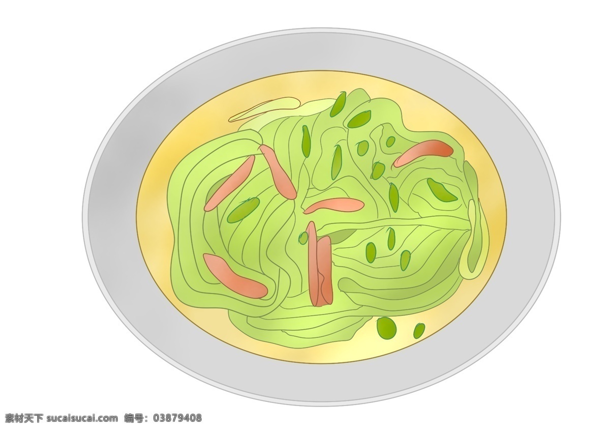 小吃 热汤 面的 插画 绿色的汤面 卡通插画 小吃插画 美味食物 美味食品 美食插画 白色的大碗