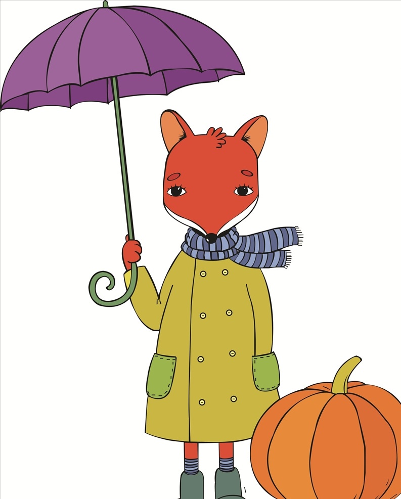 卡通狐狸 狐狸 卡通设计 卡通动物 卡通雨伞 卡通南瓜 雨伞 南瓜