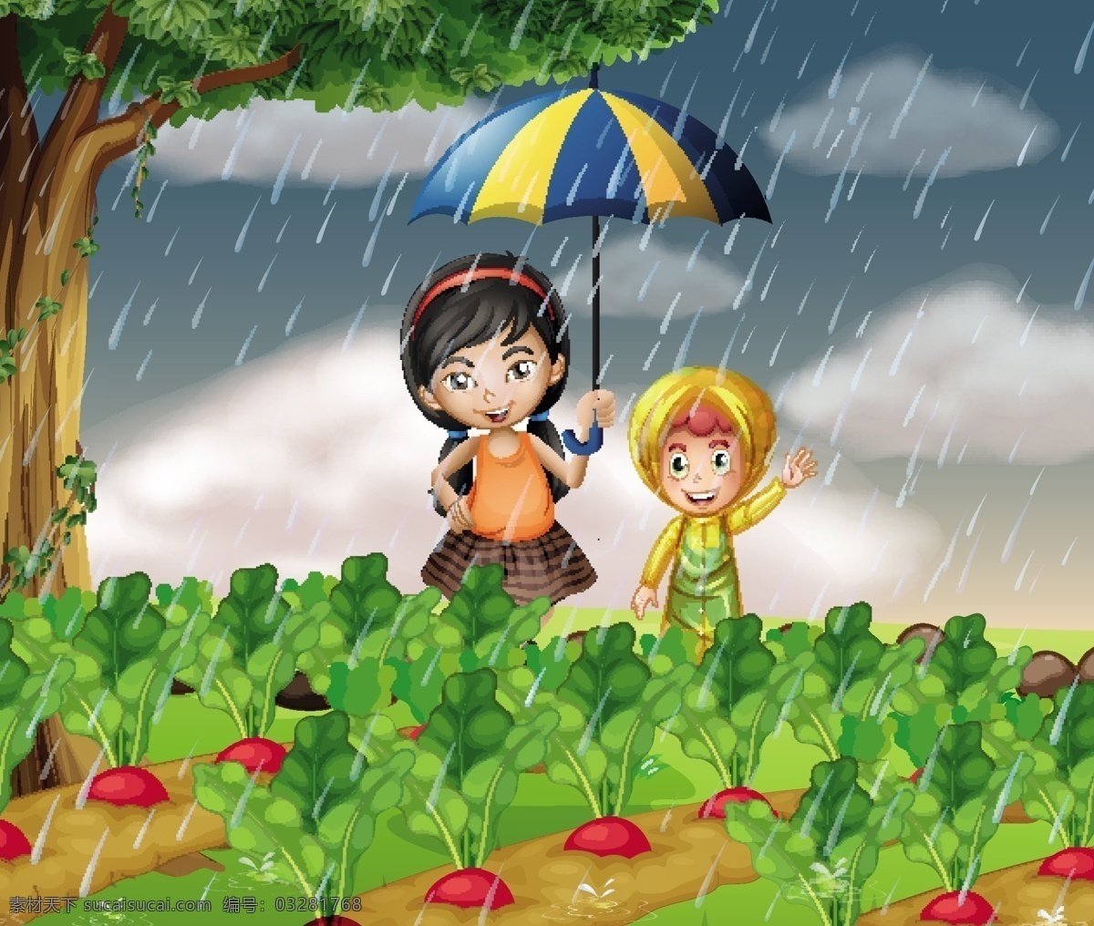 穿雨衣的儿童 雨衣 下雨天 儿童 学生 可爱 卡通 手绘 儿童素材 卡通设计