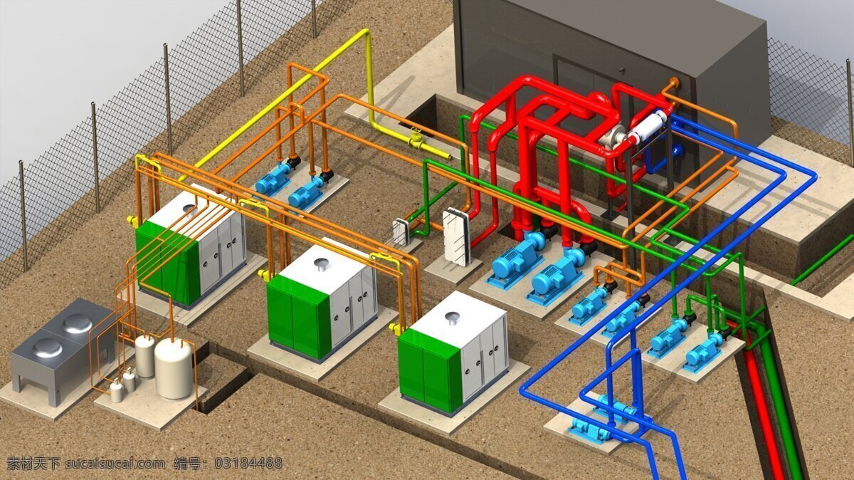 热电 联产 厂 发电 管道 能源 网格 过滤器 阀 冷却塔 热电联产 3d模型素材 其他3d模型