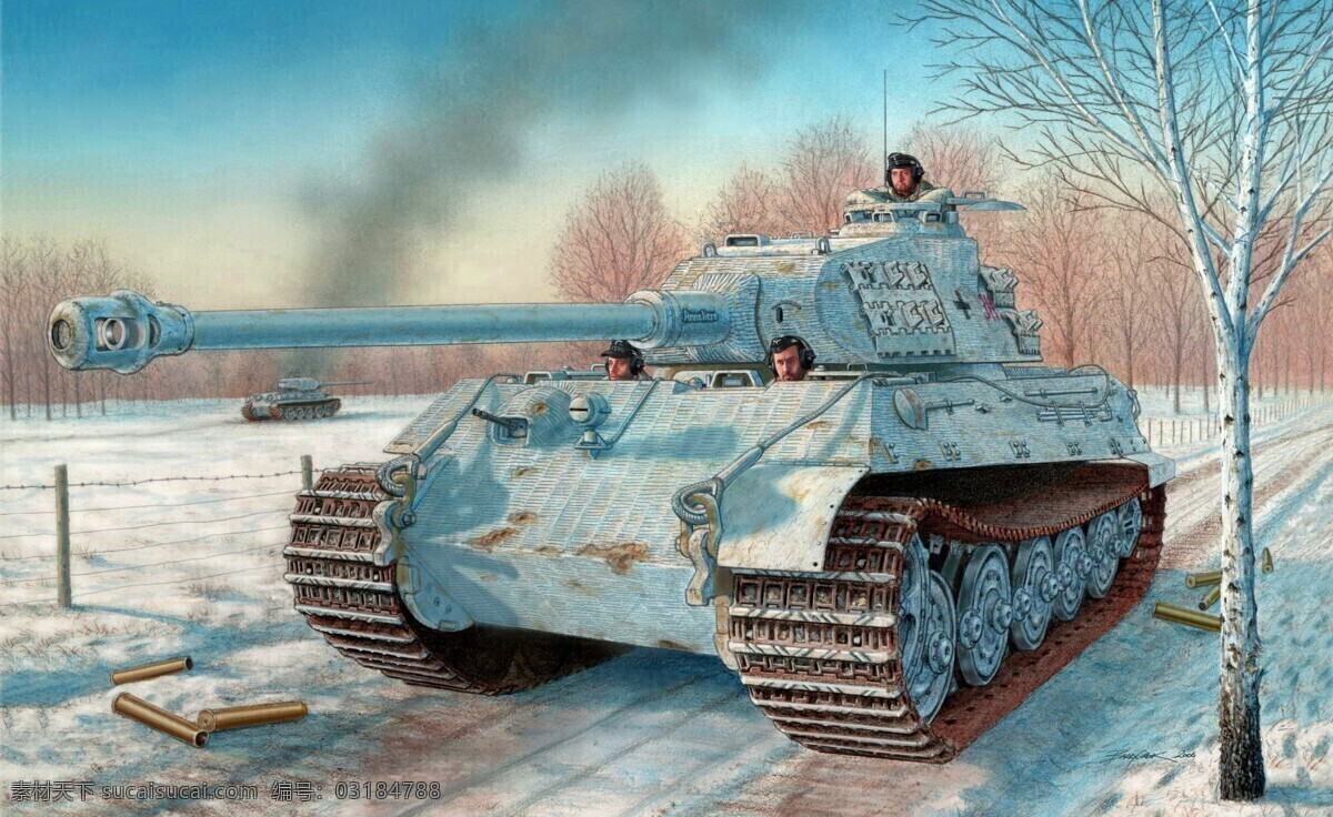 二战 德国 虎王 坦克 高清 油画 冬季 虎 绘画 战场 插画集
