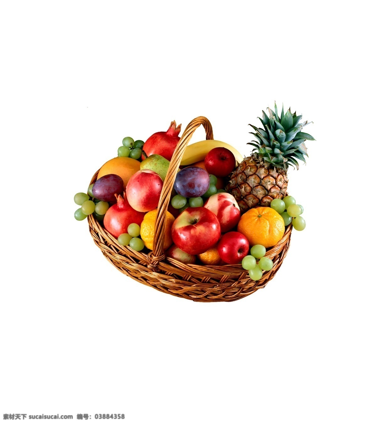 水果篮子元素 果盘 篮子 葡萄 菠萝 苹果 水果 拼盘 水果元素