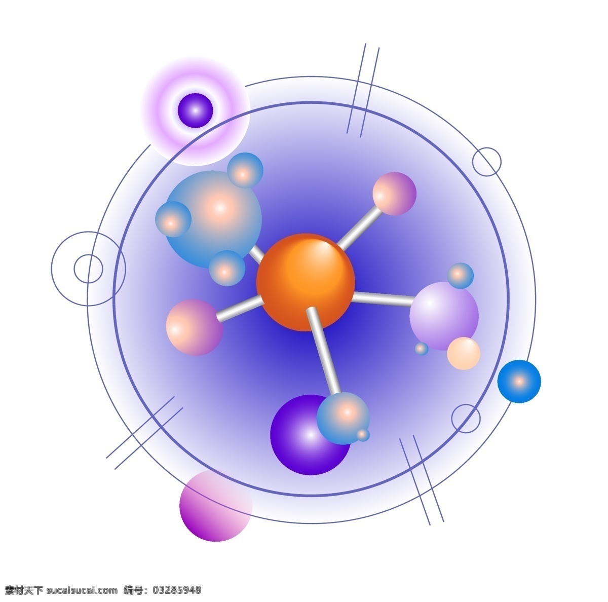 蓝色 圆形 化学 分子 插画 化学分子 分子结构 医疗 基因 生物 医学 实验 化验 检验 彩色圆球 卡通插画