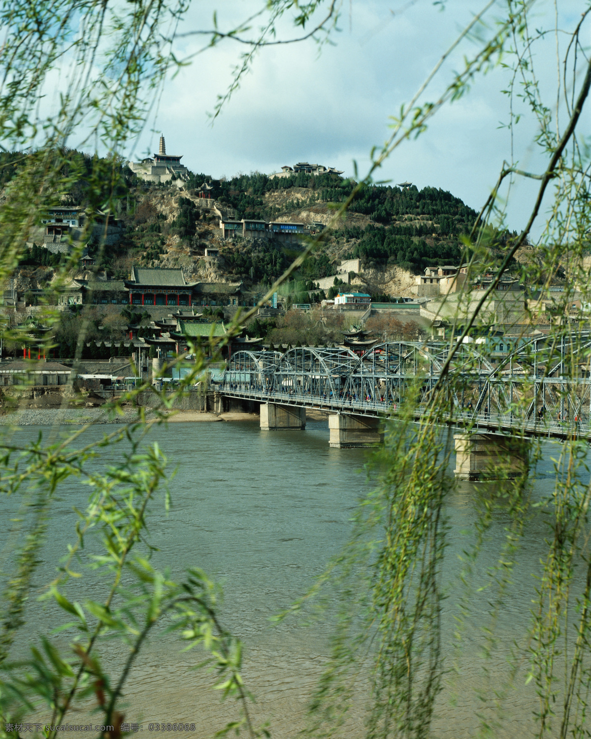 黄河中山桥 兰州黄河 中山桥 垂柳 甘肃风景 风景名胜 自然景观
