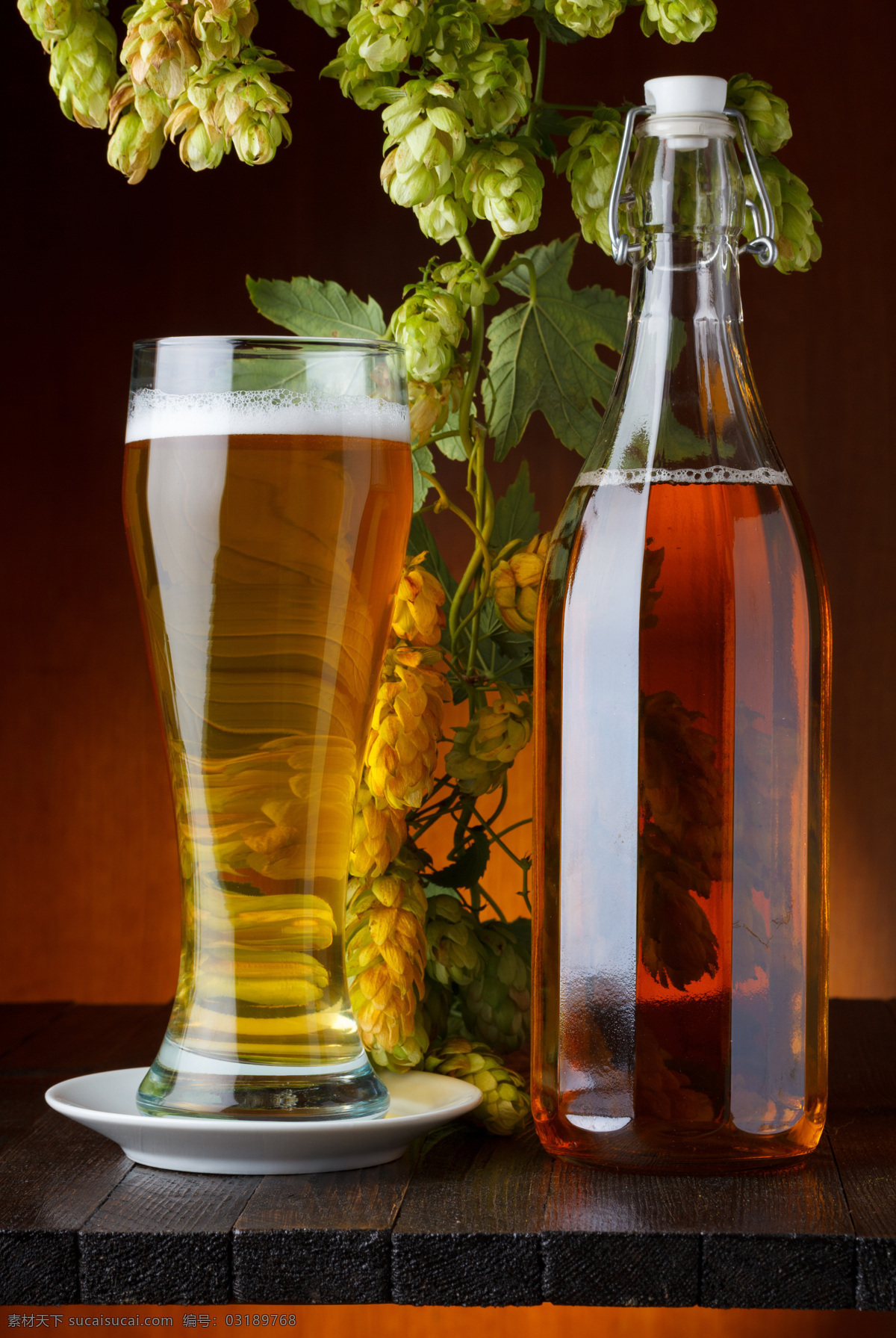 啤酒花与啤酒 啤酒花 一杯啤酒 酒瓶 玻璃酒杯 玻璃杯子 酒水摄影 酒水饮料 餐饮美食 黑色