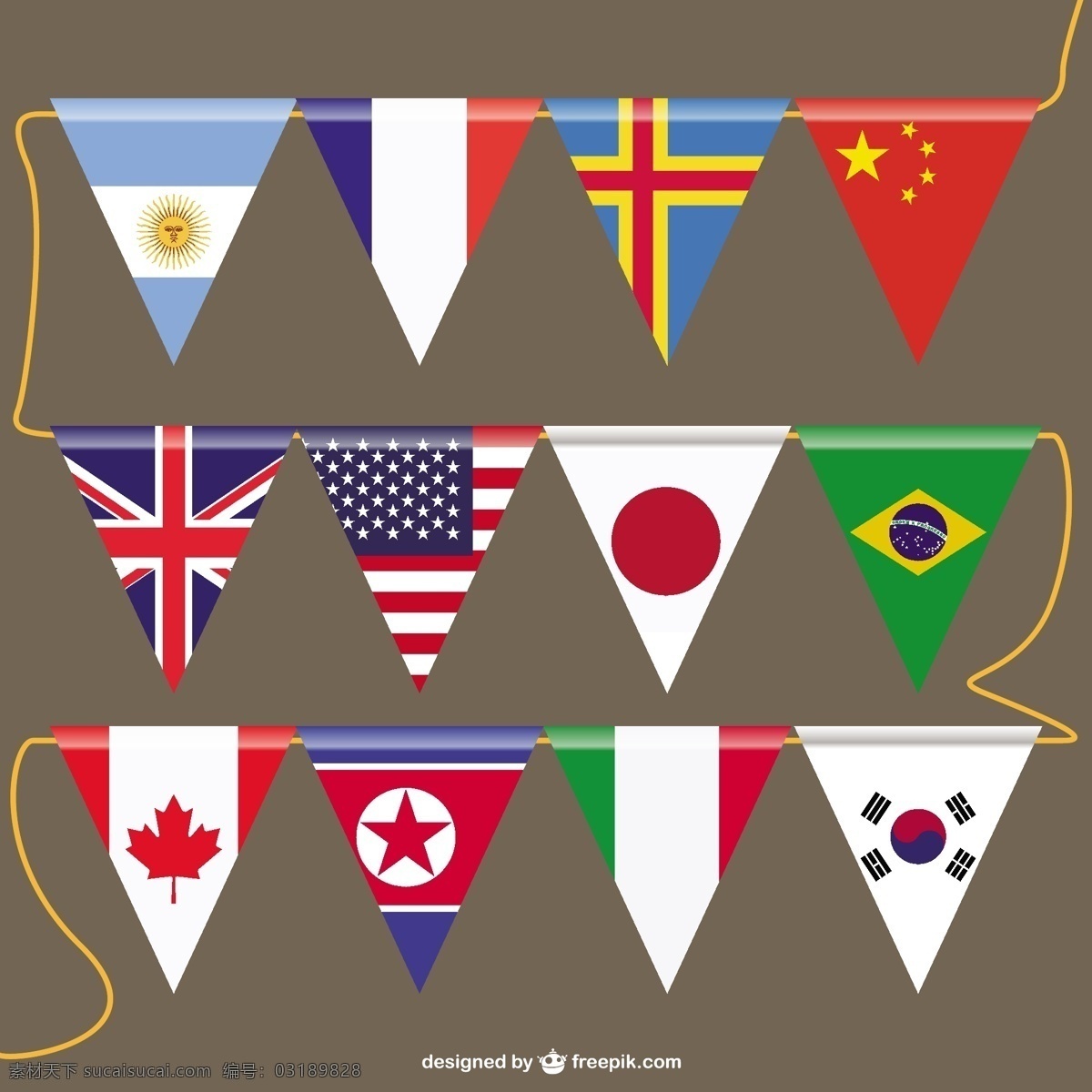 矢量 三角 旗子 三角旗子 国旗 中国 美国 日本 巴西 英国 韩国 加拿大 灰色