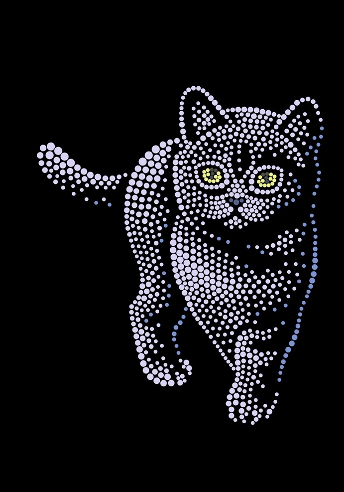 卡通猫图案 卡通图案 猫图案 斑点 立体 3d视觉 拼凑 简约 野性 暗夜 服装设计