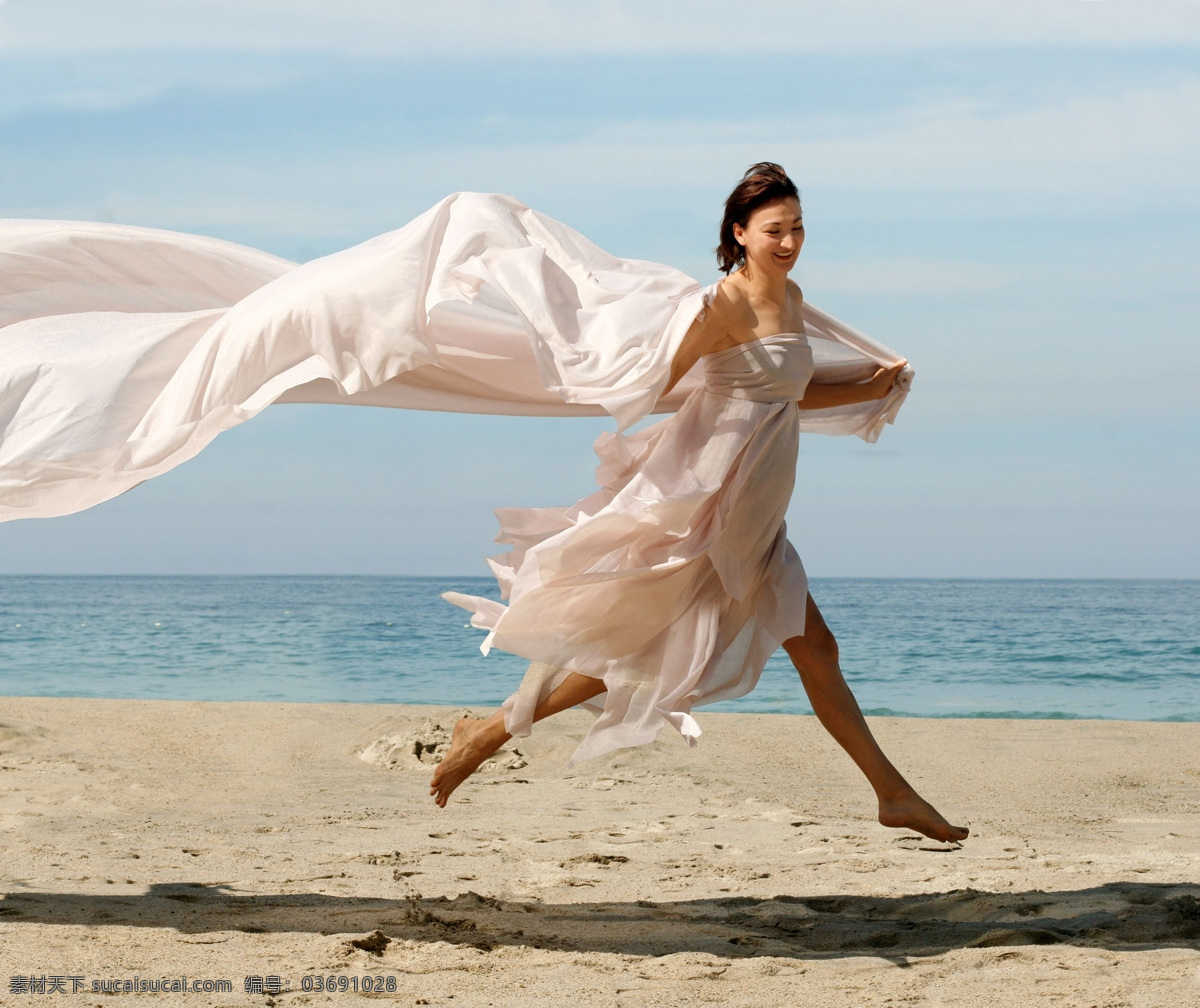 跳动 活力 白云 大海 飞舞 风 海滩 蓝天 美女 人物 跳动的活力 人物图库 日常生活 跃动的活力 摄影图库