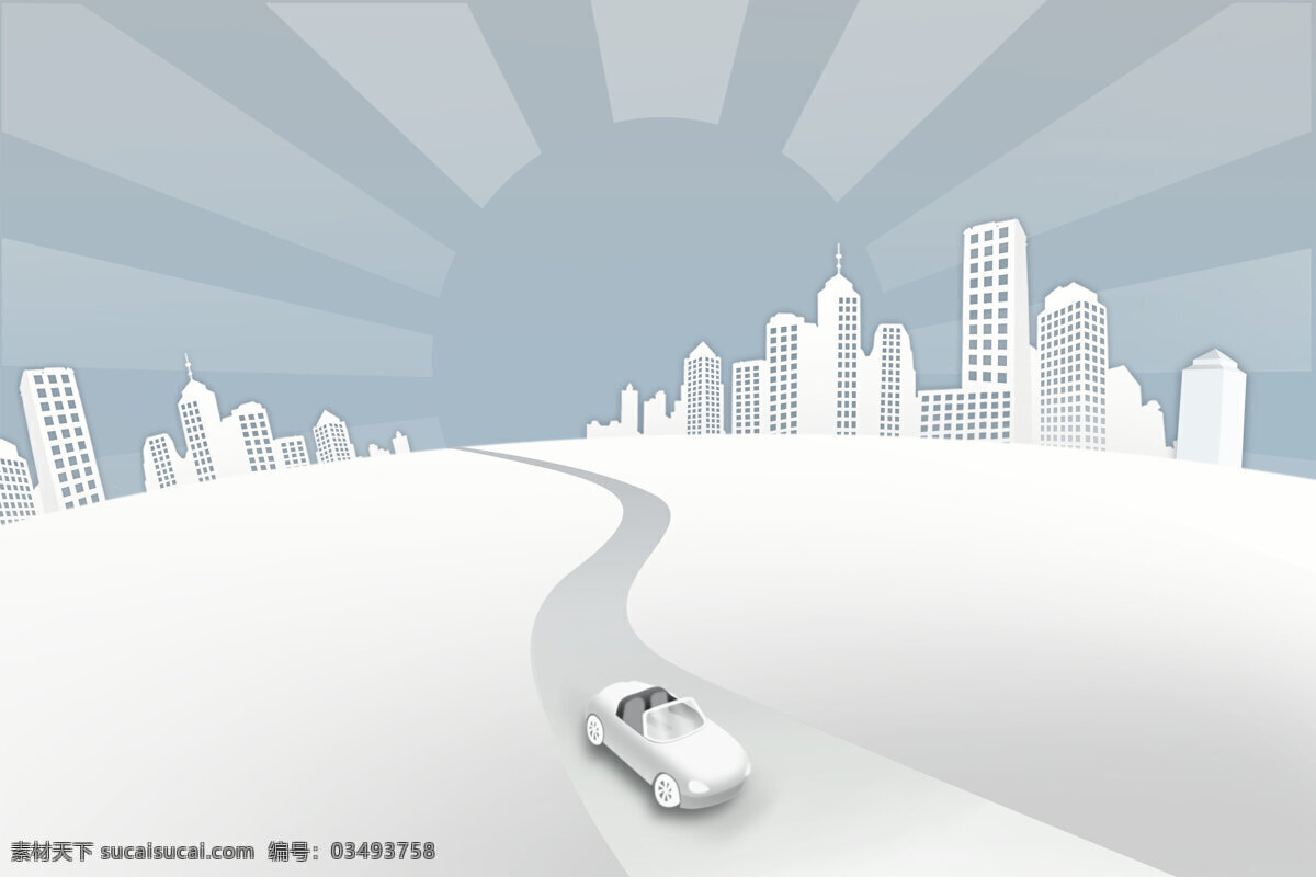 手绘 白色 建筑 汽车 背景 城市 道路 广告