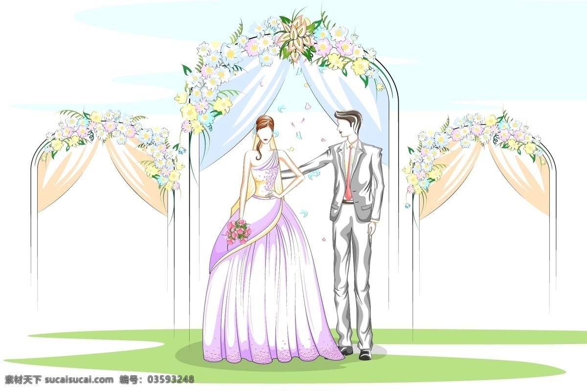 彩绘婚礼 人物 浪漫 爱情 婚礼 新人 彩绘 白色