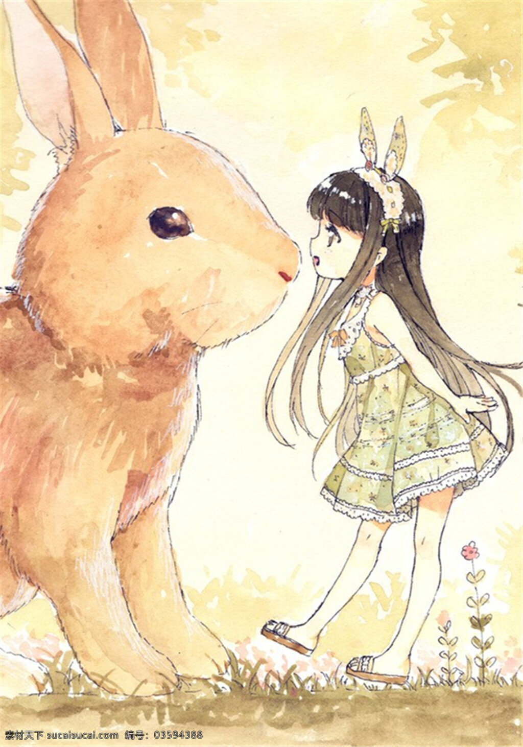 长 不大 世界 兔 纸 女孩 黄色 手绘插画 兔子 甜美可爱 插画集