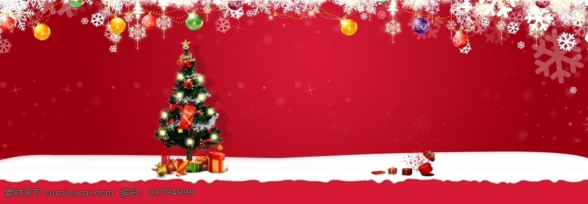 红色圣诞节 圣诞节 松树 雪 装饰 红色