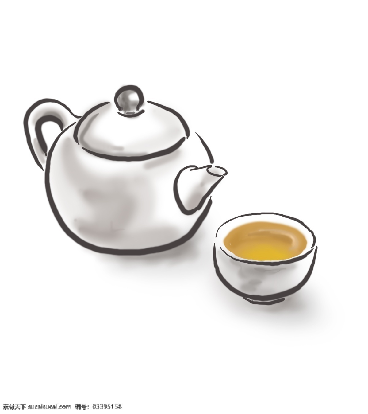 壶 茶 手绘 古风 茶饮 茶具 烟雾 茶壶 杯子 节日 水墨 墨迹 中国风 国画 清明节 淡墨 茶叶