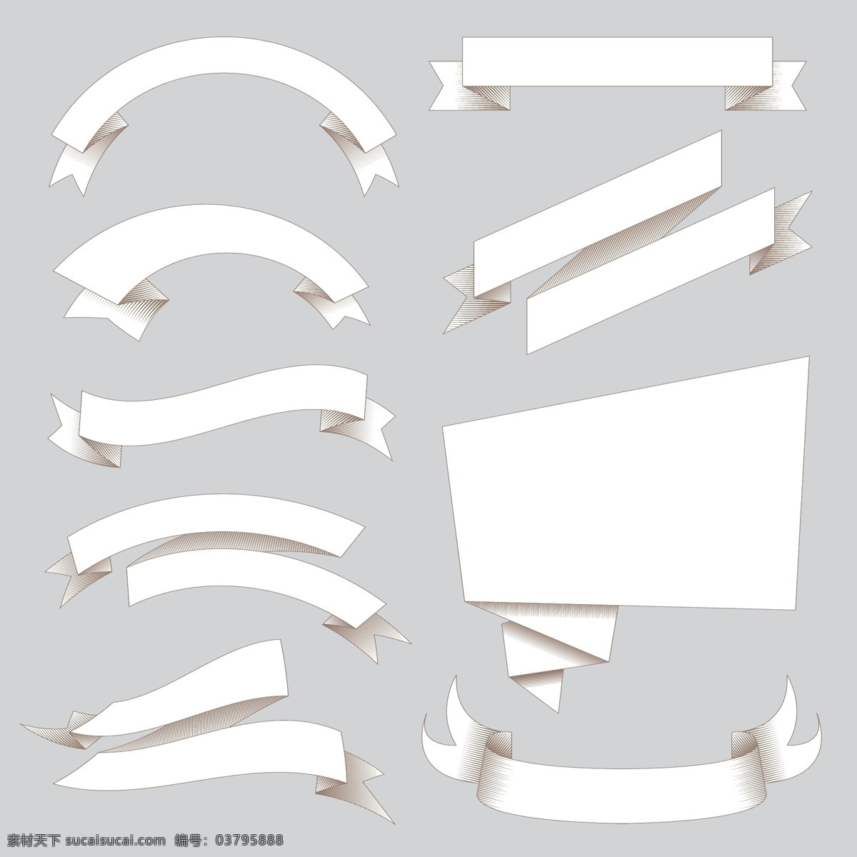 白色条带集 丝带 装饰 滚动 白色 集合 收藏 卷曲