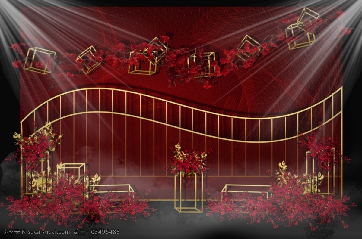 红色 时尚 婚礼 迎宾 区 效果图 方框 迎宾区 铁艺 花艺