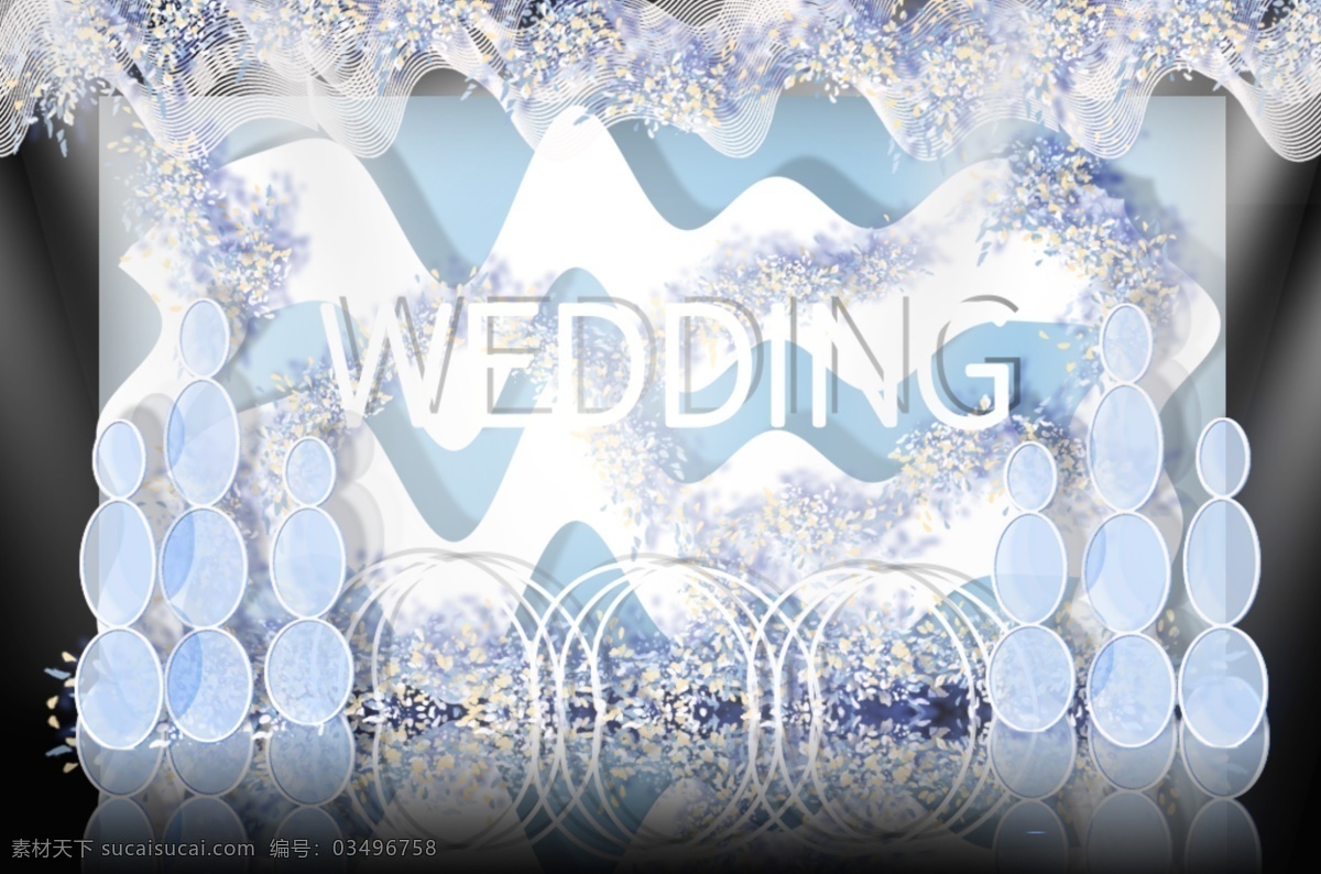 蓝色 个性 婚礼 迎宾 区 效果图 迎宾区 蓝色花艺 蓝色背景 起伏造型