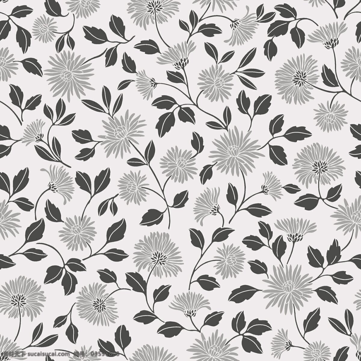 现代 简约 灰色 花朵 壁纸 图案 壁纸图案 黑色树叶 灰色花朵 浅色底纹 植物元素