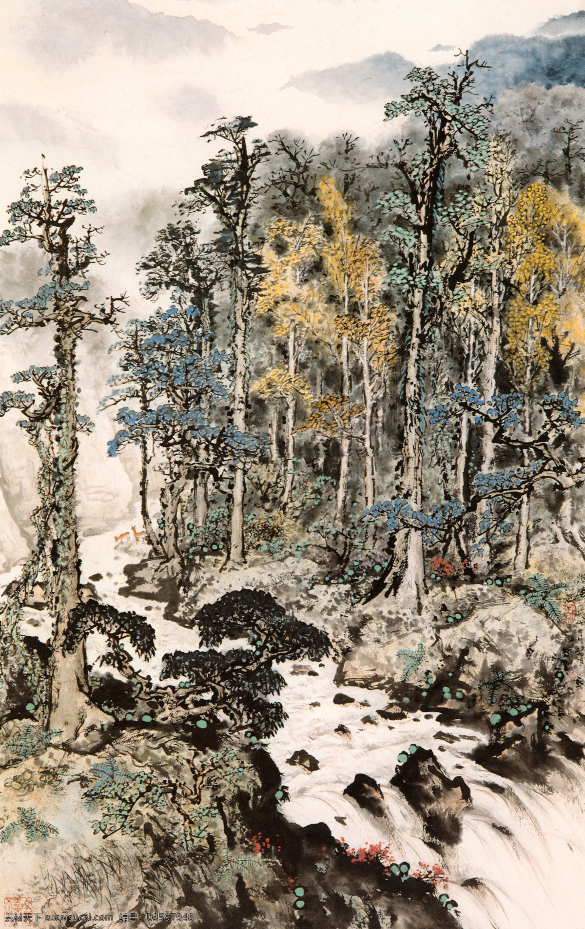 中国 现代名家 名画 中国画 林泉 春晓 国粹 绘画 山水画 水墨山水 关山月 岭南画派 春山 泉水 清泉 雾气 溪流 云海 远山 朦胧 静谧 恬淡 树林 绿意 盎然 生气 生机 意境 文化艺术 绘画书法 中国古典艺术 设计图库 300