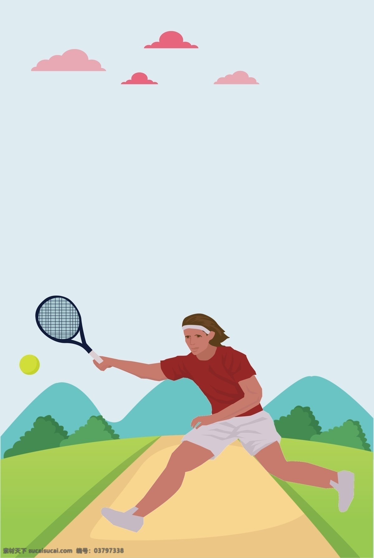 女子 网球 户外运动 场景 海报 女子打网球 郊外 手绘卡通 简约扁平插画 运动宣传 展板 背景