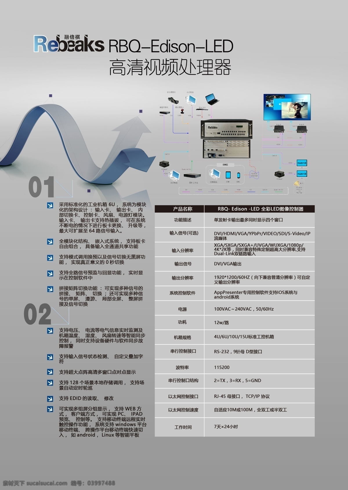 高清 视频 处理器 背面 led拼接器 广告画面好 灰色渐变色 高清视频处理 精于内形于外 现代科技 数码产品