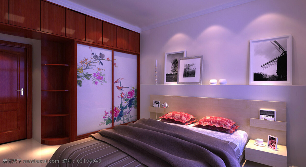 红木 柜子 床 床头 环境设计 室内设计 效果图 移门 红木柜子 家居装饰素材