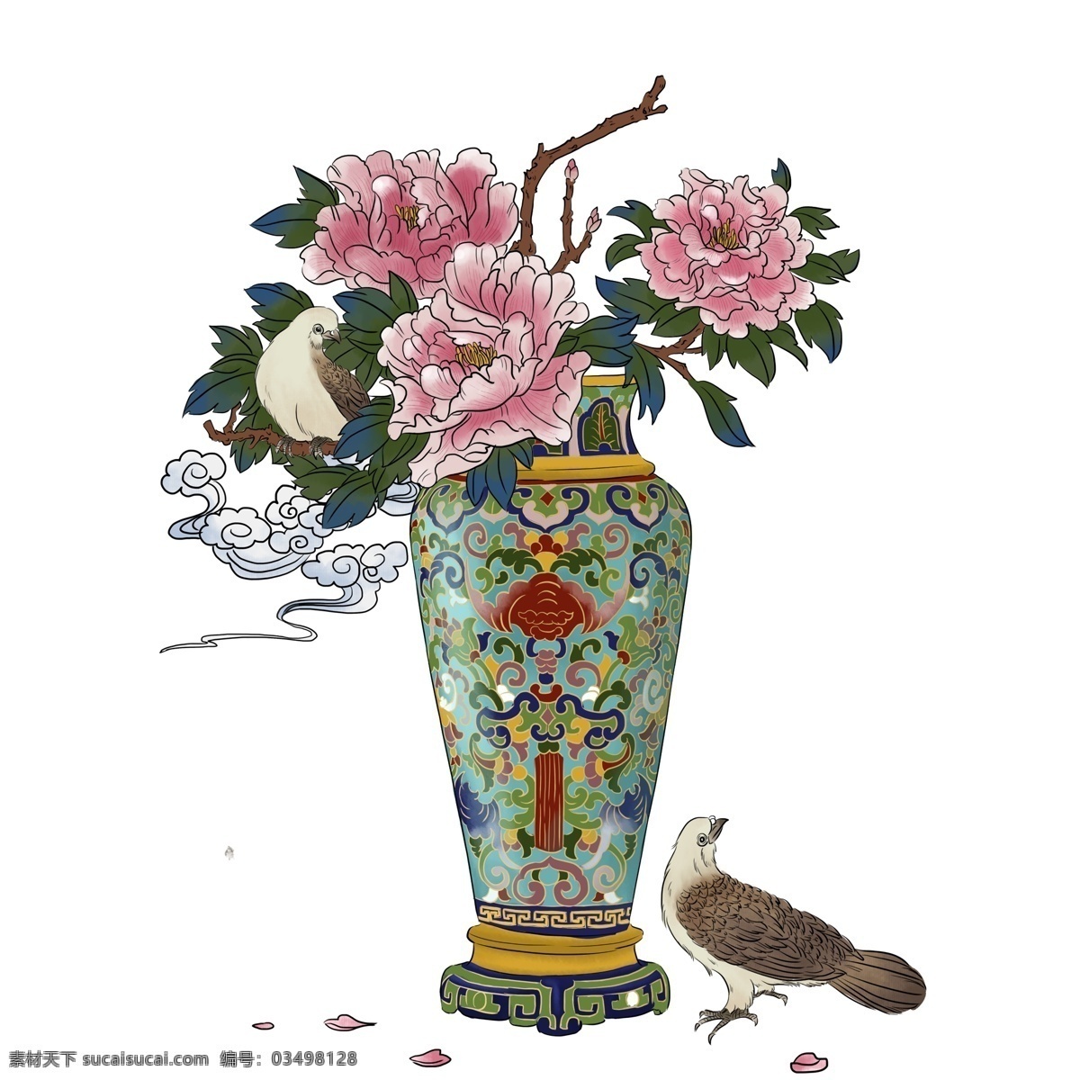 中国 风 只 花瓶 插画 元素 中国风 手绘 摆件 古董