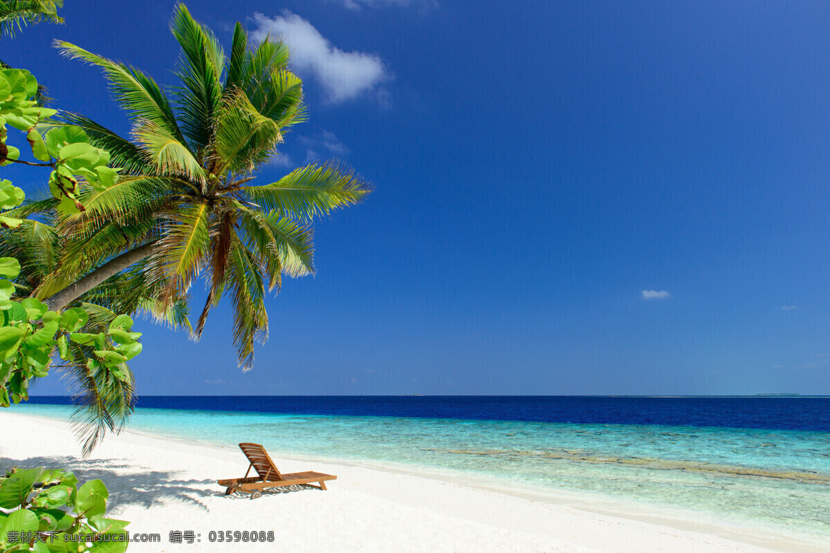 沙滩 椰树 海边 风景 海洋海边 自然风景 海边风光 蓝天白云 躺椅 大海 大海图片 风景图片