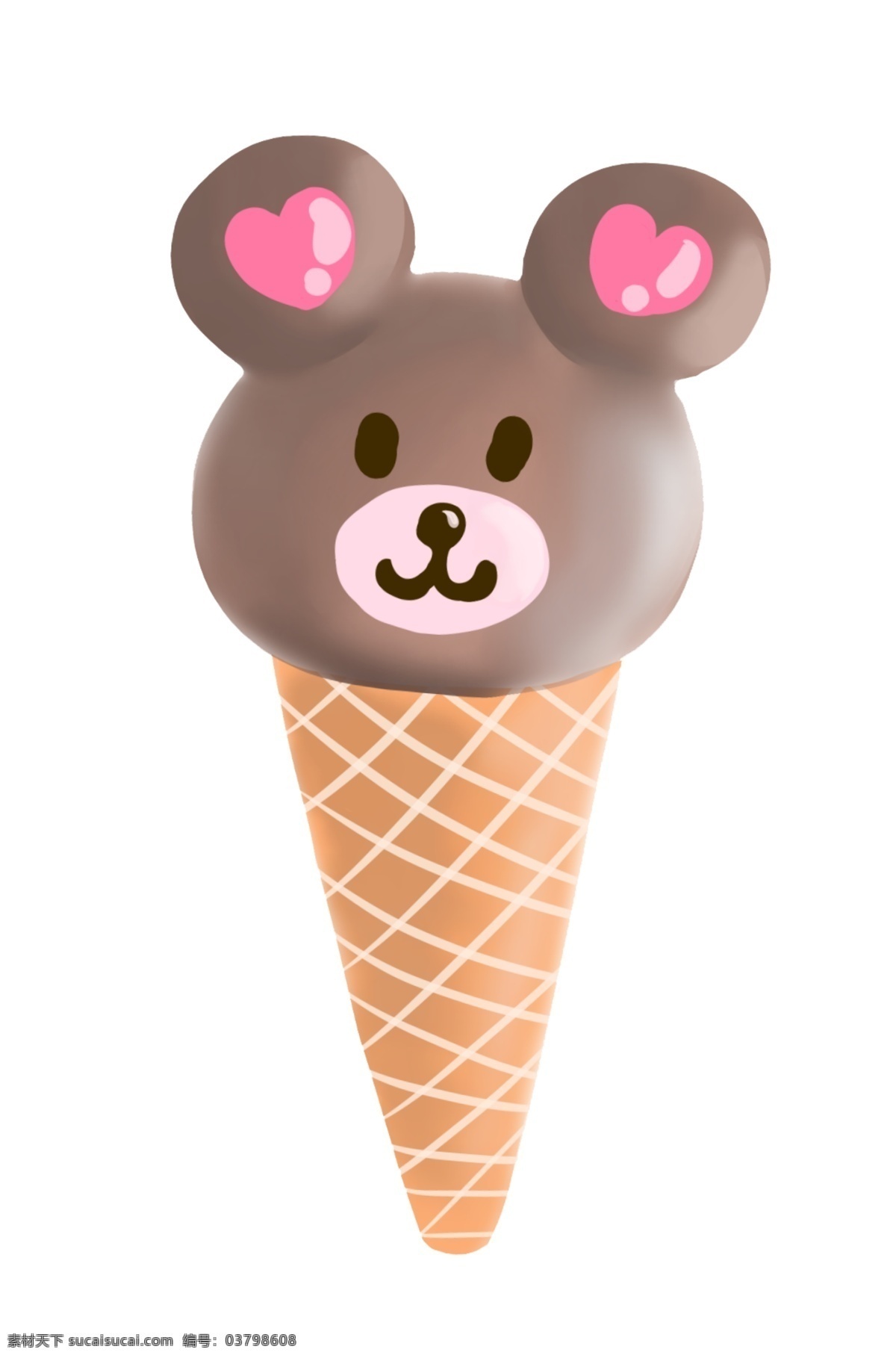手绘 可爱 小 熊 冰淇淋 夏天 甜筒 小熊 巧克力