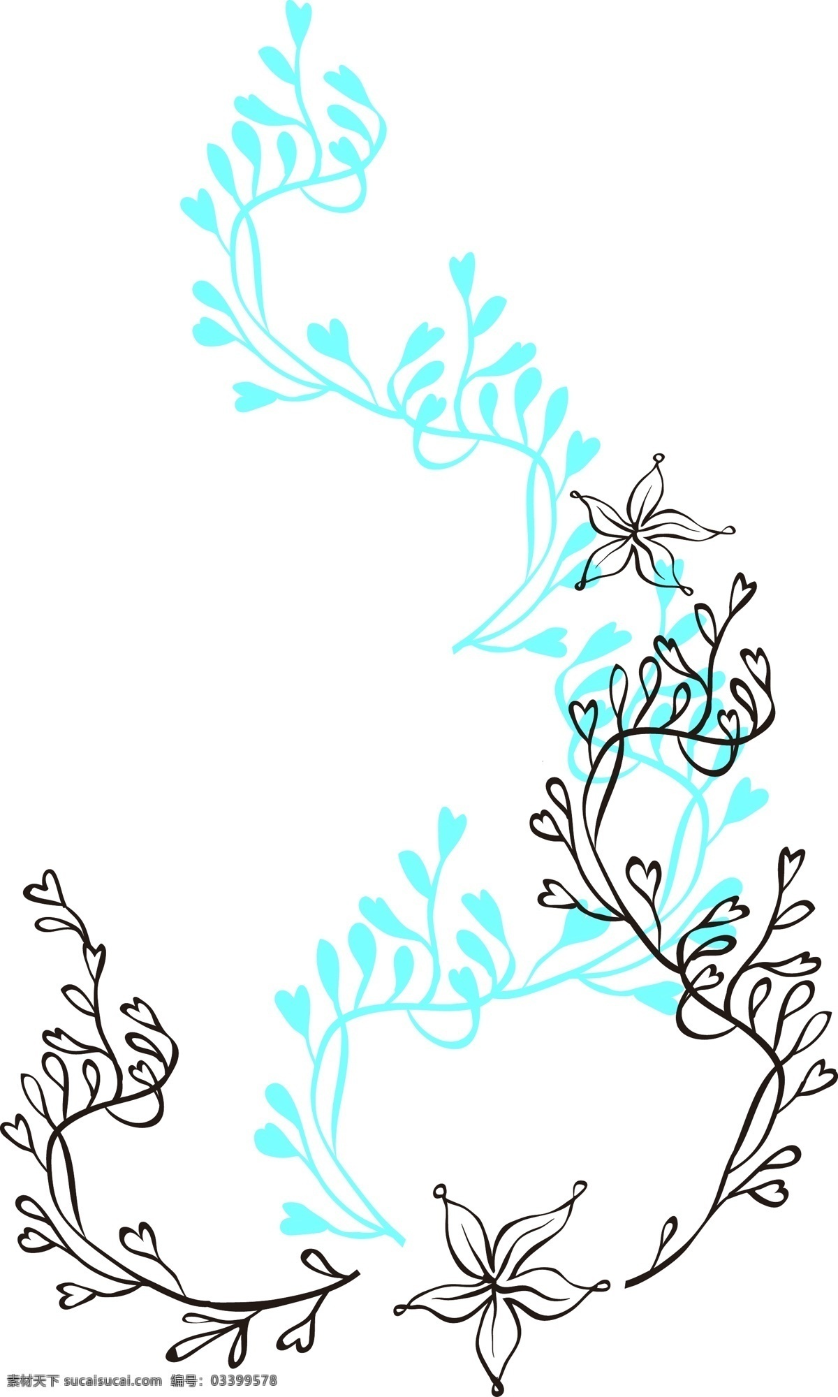 矢量 手绘 海草 植物 花纹 绿色 水底 海底植物 花朵 绿色植物 漂浮 卡通手绘 装饰