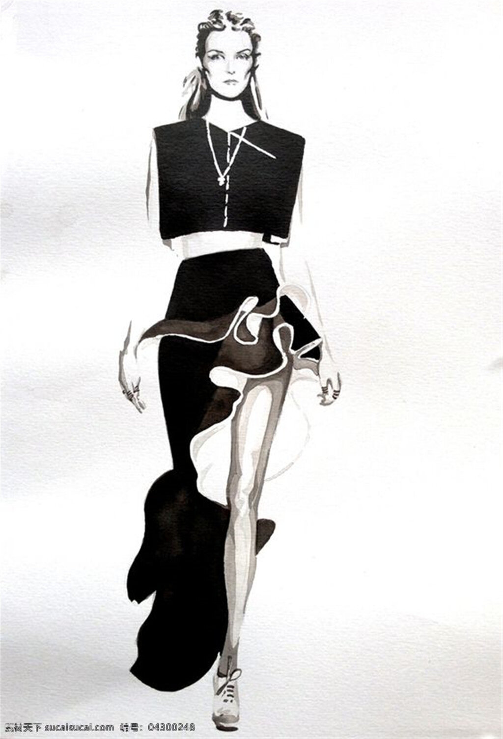 时尚 个性 黑色 礼服 女装 效果图 服装 服装效果图 黑色礼服 宴会服装