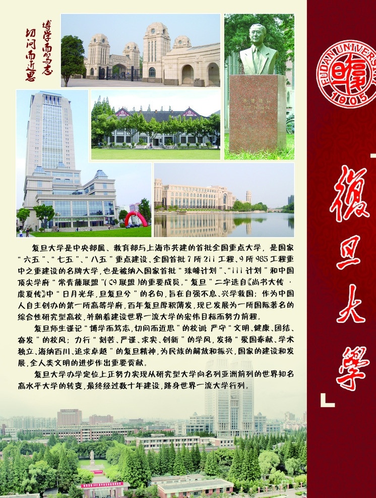 复旦大学展板 复旦大学 复旦 大学 上海 展板 模版 红色 黄色 展板模板 广告设计模板 源文件