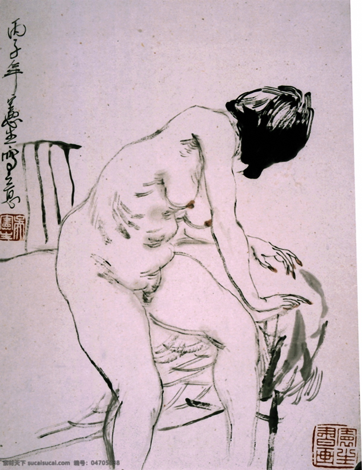 写意人体 国画0080 国画 设计素材 人物画篇 中国画篇 书画美术 灰色