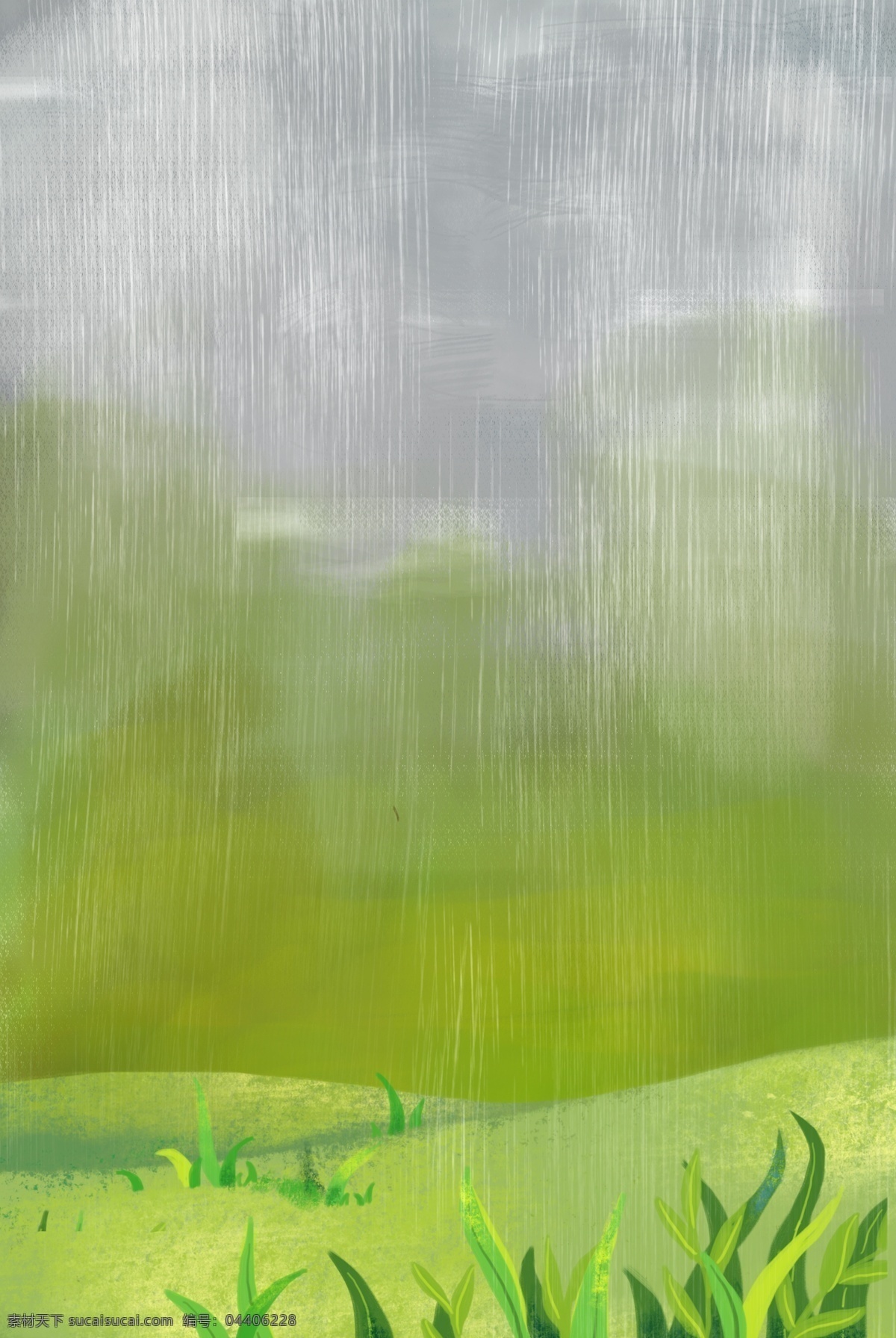 传统 节气 雨水 分层 banner 雨水节气 传统节气 二十四节气 手绘 插画 绿色 创意合成