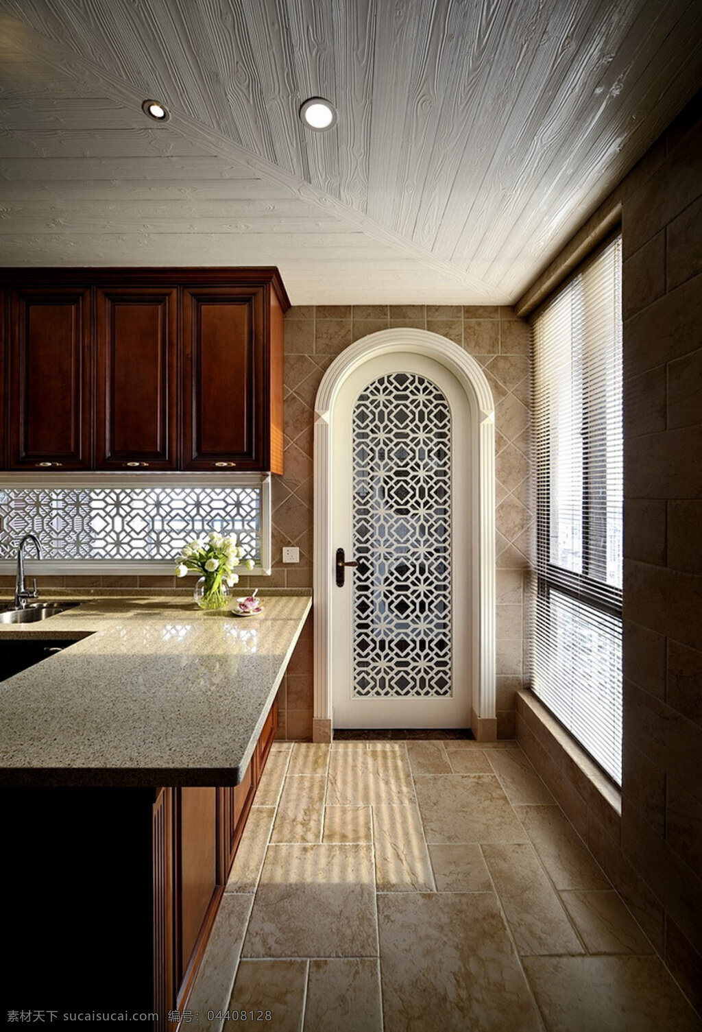 现代 简约 风 室内设计 厨房 钩花 门 效果图 吧台 白色 调 家装