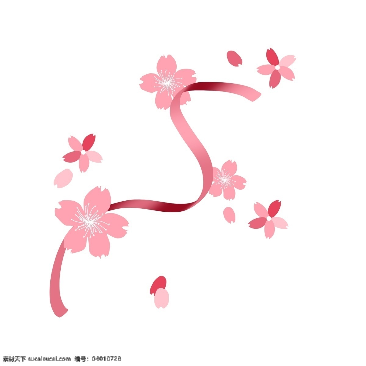 粉色 樱花 丝带 装饰 插画 粉色的樱花 粉色丝带 花朵 花卉装饰 唯美的樱花 植物 花瓣装饰 卡通樱花插画