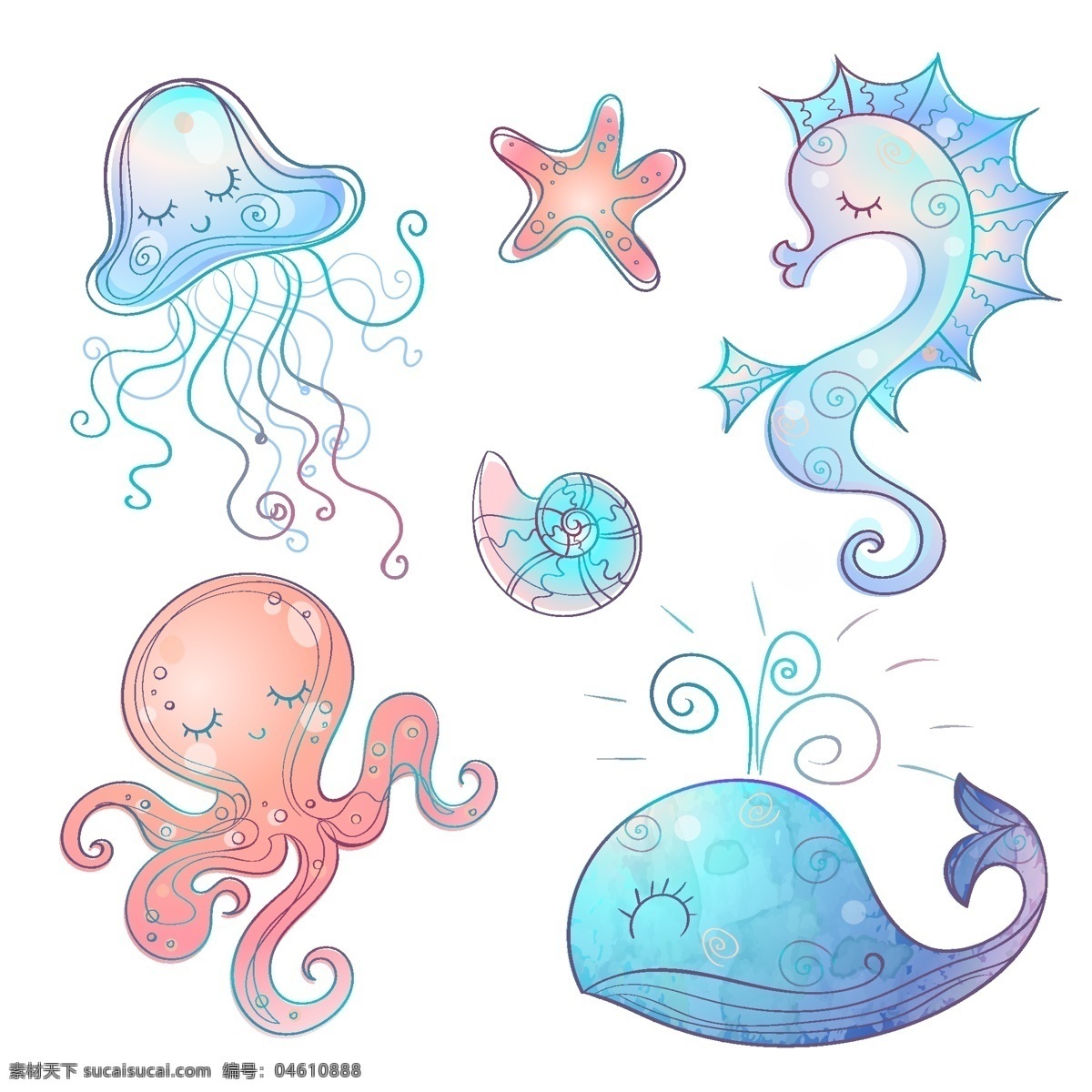 鲸鱼图片 鲸鱼 章鱼 海马 水母 海螺 海星 动漫动画 动漫人物