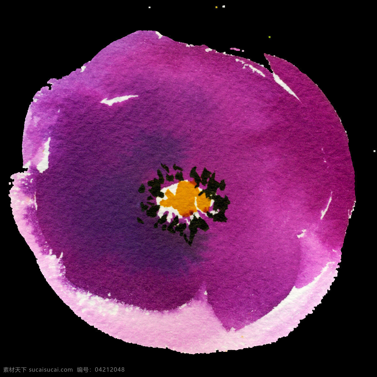 手绘 紫色 晕染 花 透明 淡紫色 黄色 卡通 免扣素材 水彩 透明素材 一朵花 装饰图案