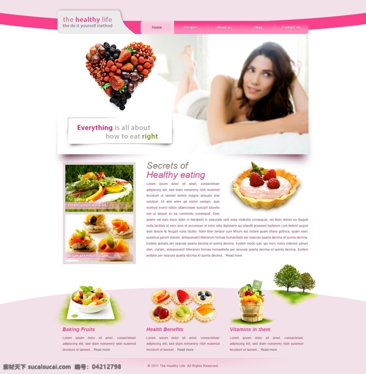 健康美容 网站设计 模板 源文件 分层 网页设计 网页模板 网页界面 界面设计 ui设计 网页版式 版式设计 美容 健康 生活 食品 食物 粉红色 欧美模板 白色