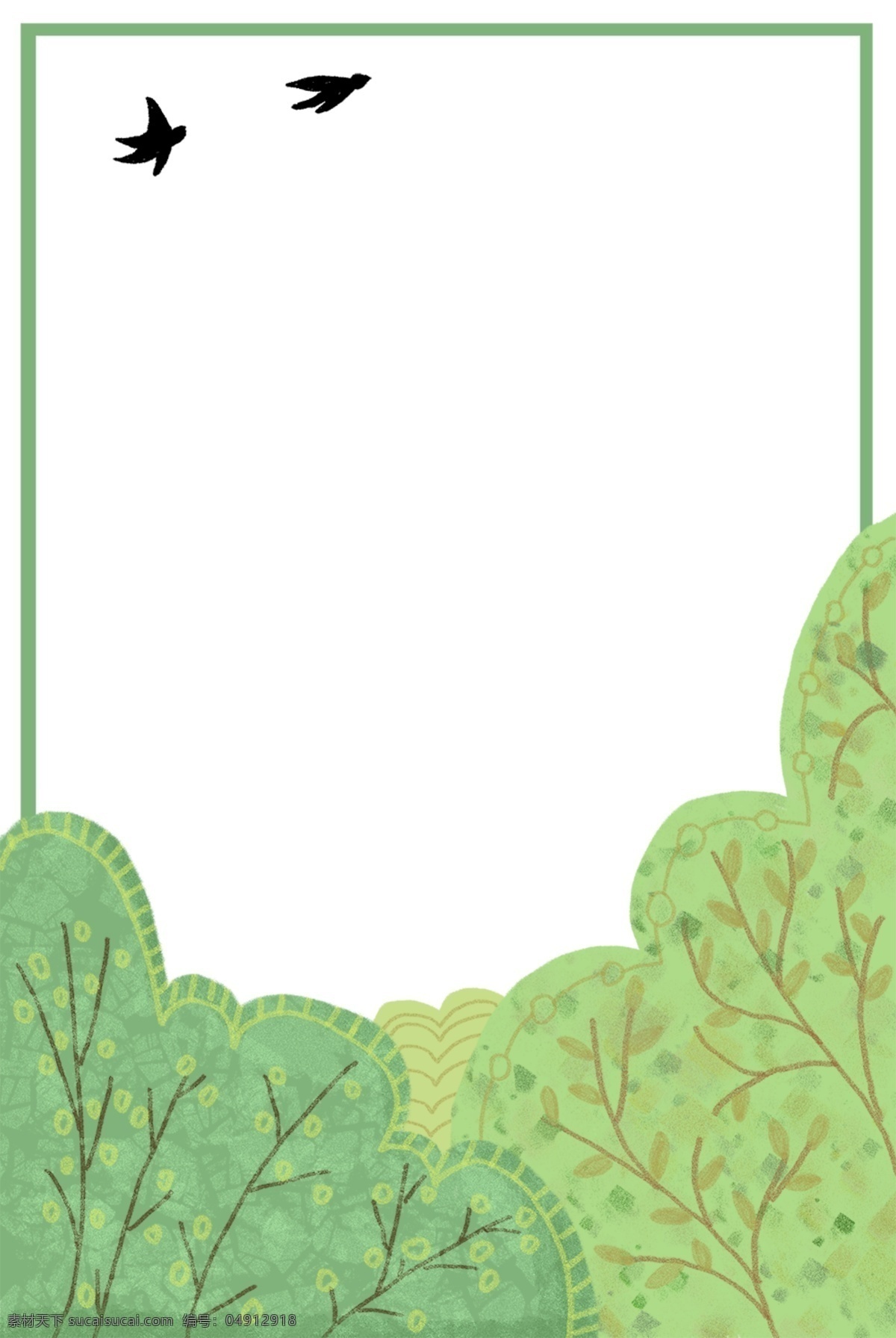 树木 装饰 绿色 主题 边框 手绘 卡通 海报插画 精美插画 广告插画 小清新 简约 图案装饰设计 树木装饰 绿色主题