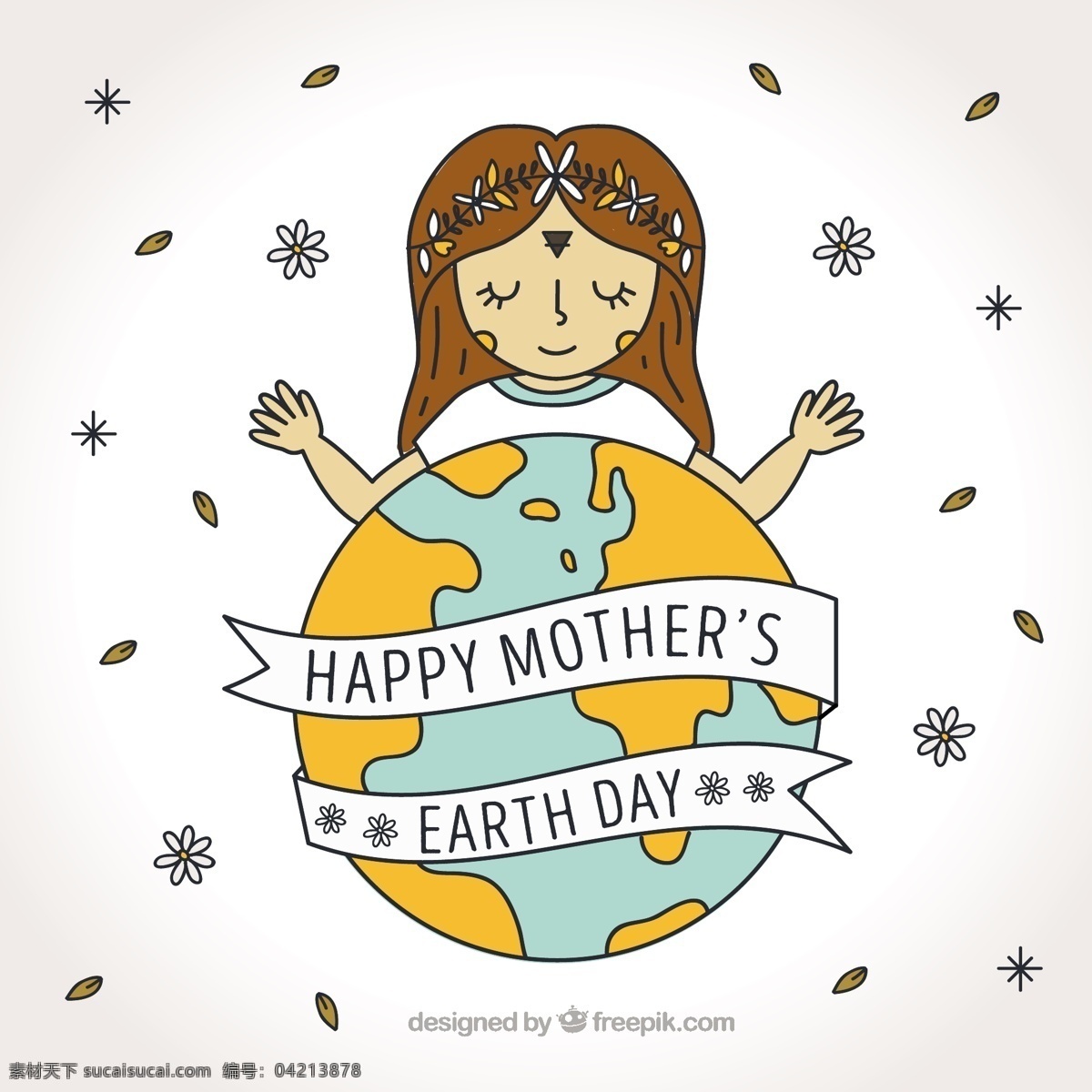 地球 母亲 日 背景 手绘 女孩 装饰 花 花卉 手 自然 花卉背景 大地 色彩 人物 生态 丰富多彩 有机 环境 自然背景 发展