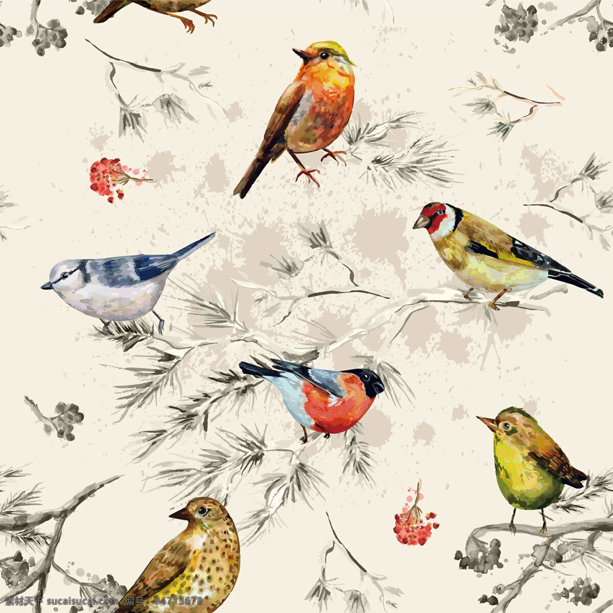 精致 风格 手绘 鸟类 壁纸 图案 装饰设计 浅粉底色 壁纸图案