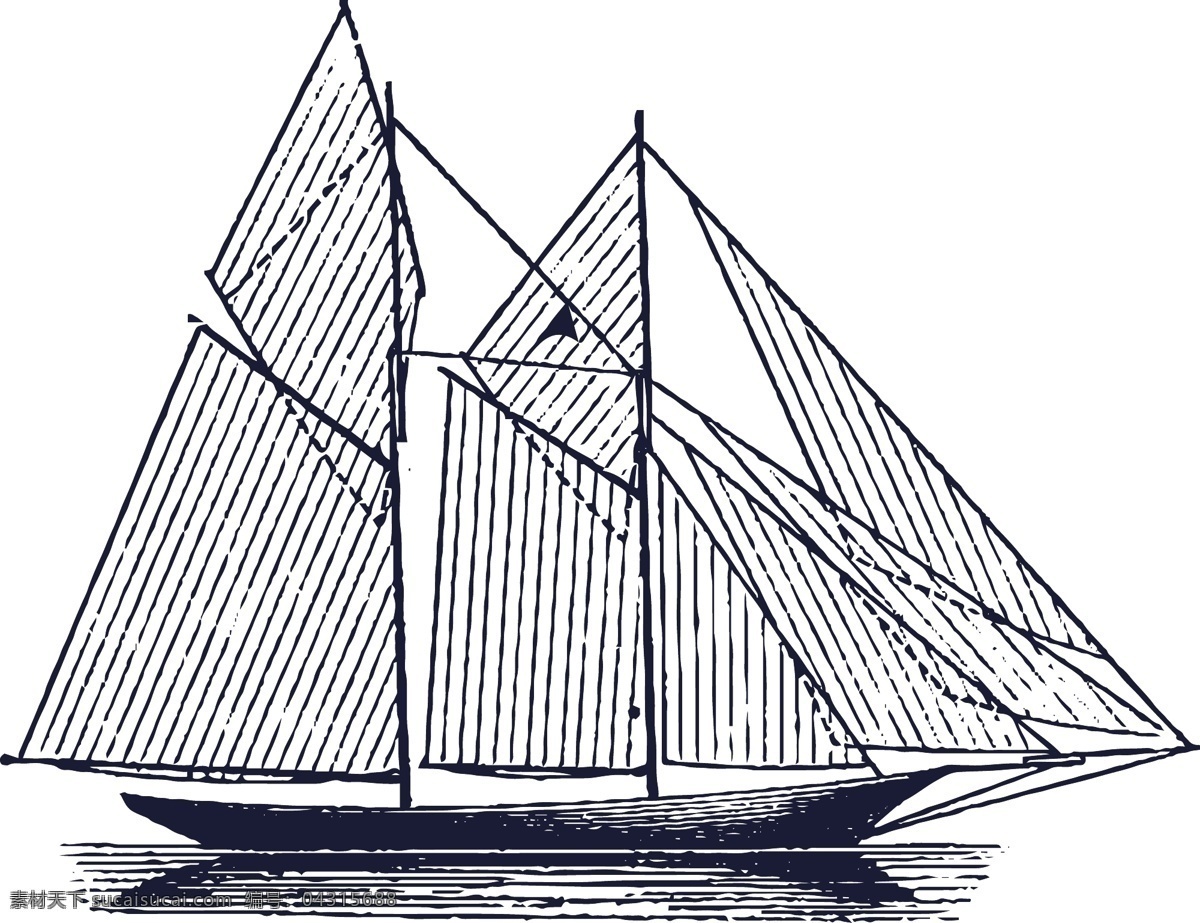 手绘帆船 矢量船 手绘船 船 帆船 素描 黑白 手绘 矢量 手绘交通工具 现代科技 交通工具