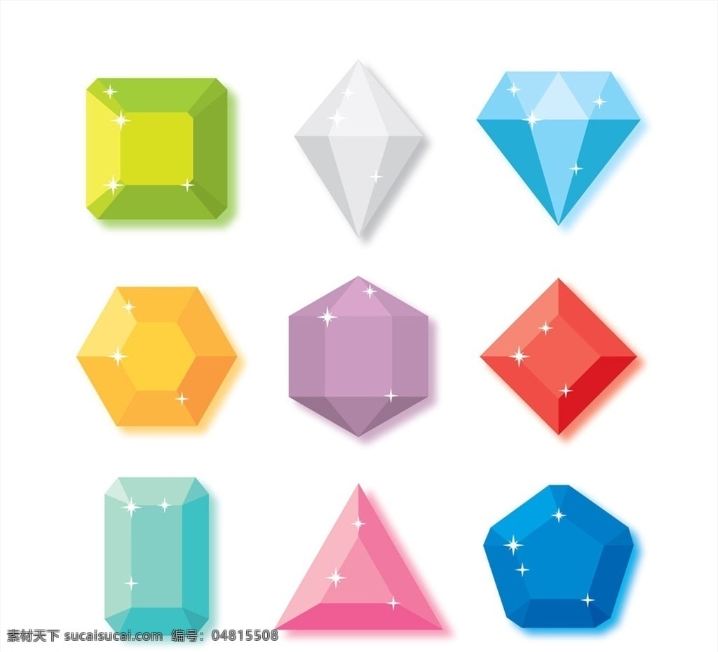 彩色 扁平化 宝石 矢量 钻石 水晶 矢量素材