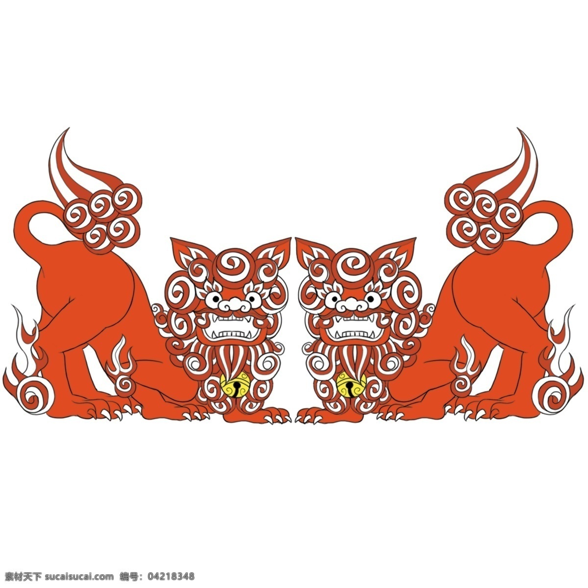 吉祥双狮 中国狮 舞狮 新年 吉祥兽 红狮 文化素材 分层 源文件