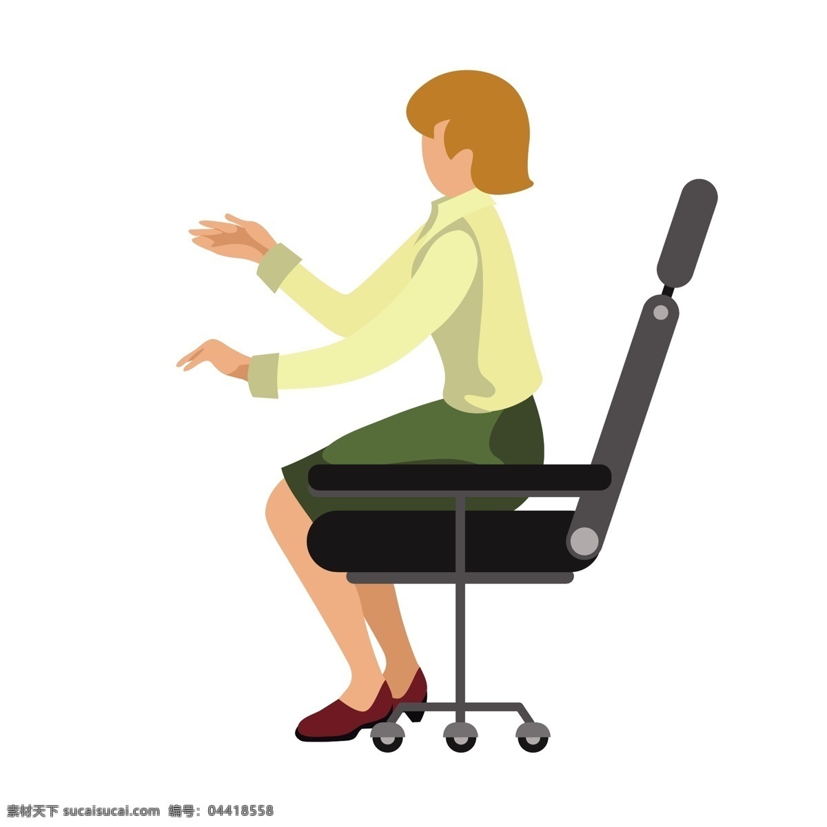 侧面 坐姿 女人 矢量 侧面坐姿 椅子 卡通 卡通女人 商务 商务女人 商务人士 漂亮的女人