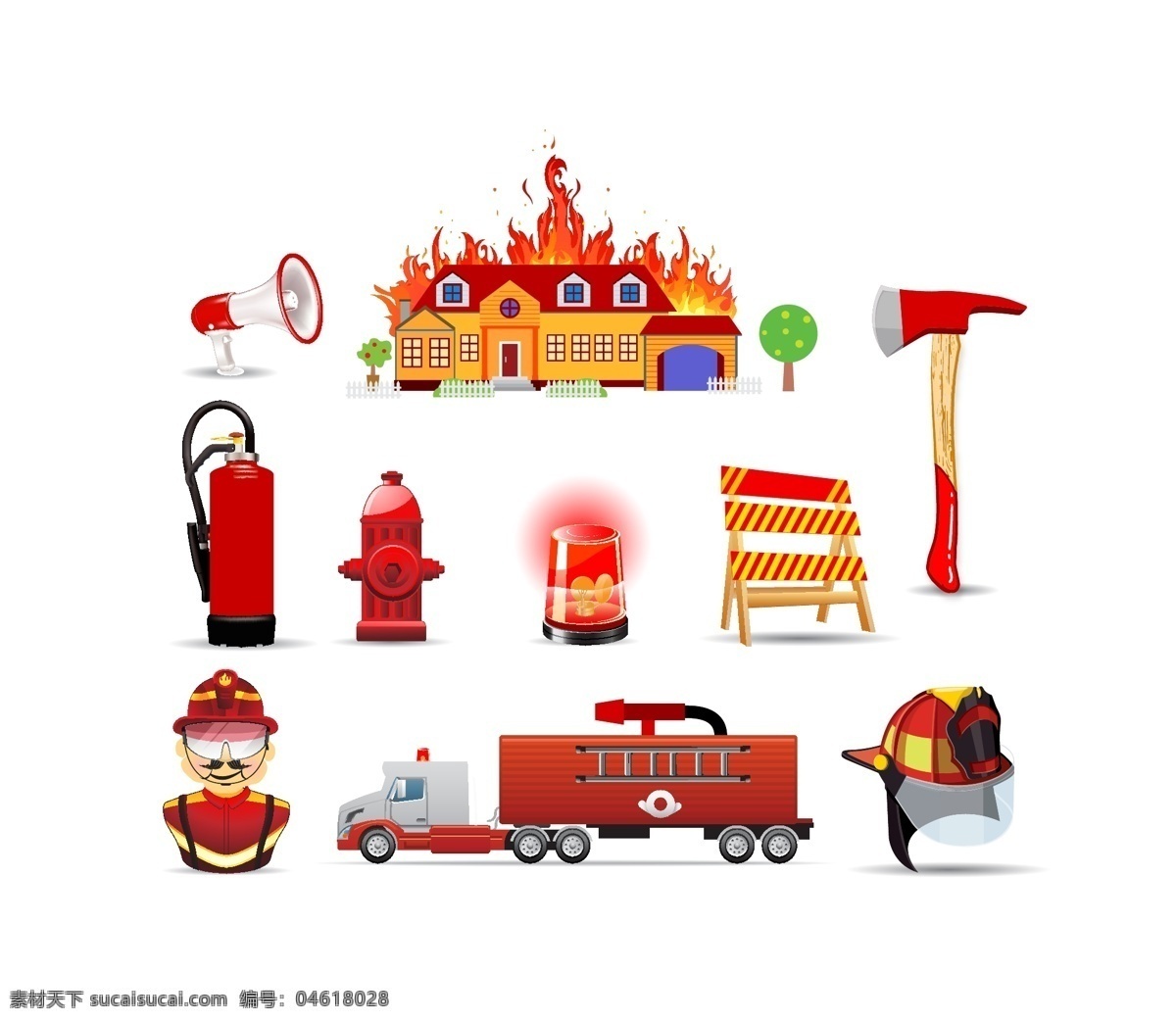 消防安全标识 消防安全 灭火器 消防栓 救护车 消防人员 小图标 标志图标 公共标识标志