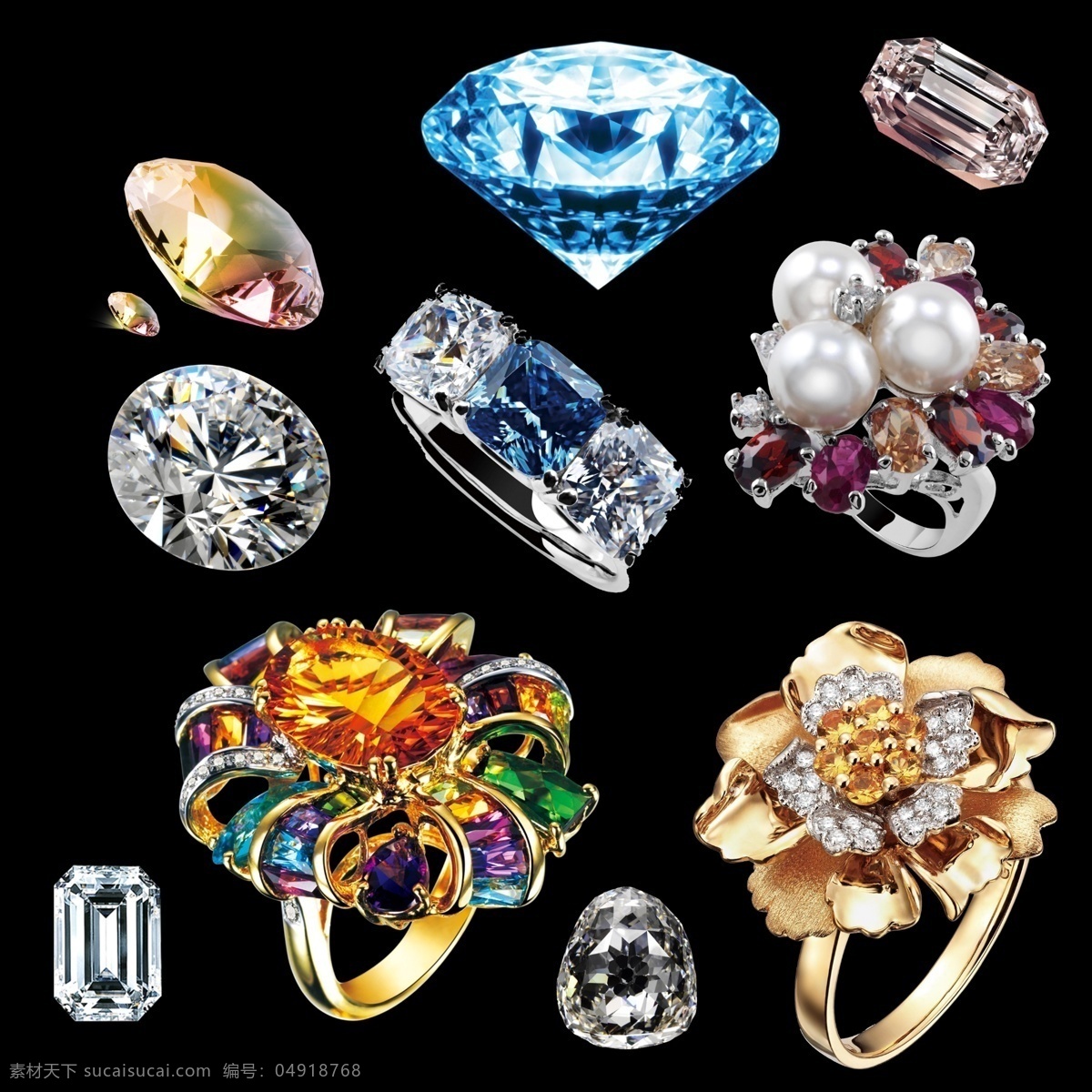 宝石 戒指 钻石 小 宝石戒指 翠钻 碎钻 彩钻 绚丽 绚丽商业 珠光宝气 商业元素 共享拼图素材 分层