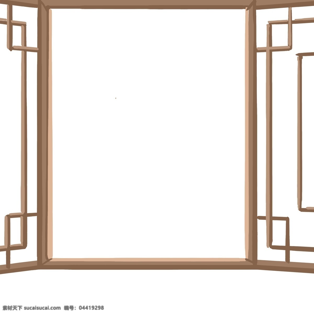 古风 复古 窗子 典雅 古典 唯美 手绘 树叶 棕色 清新 窗户 窗棂 竹叶 简约 绿色